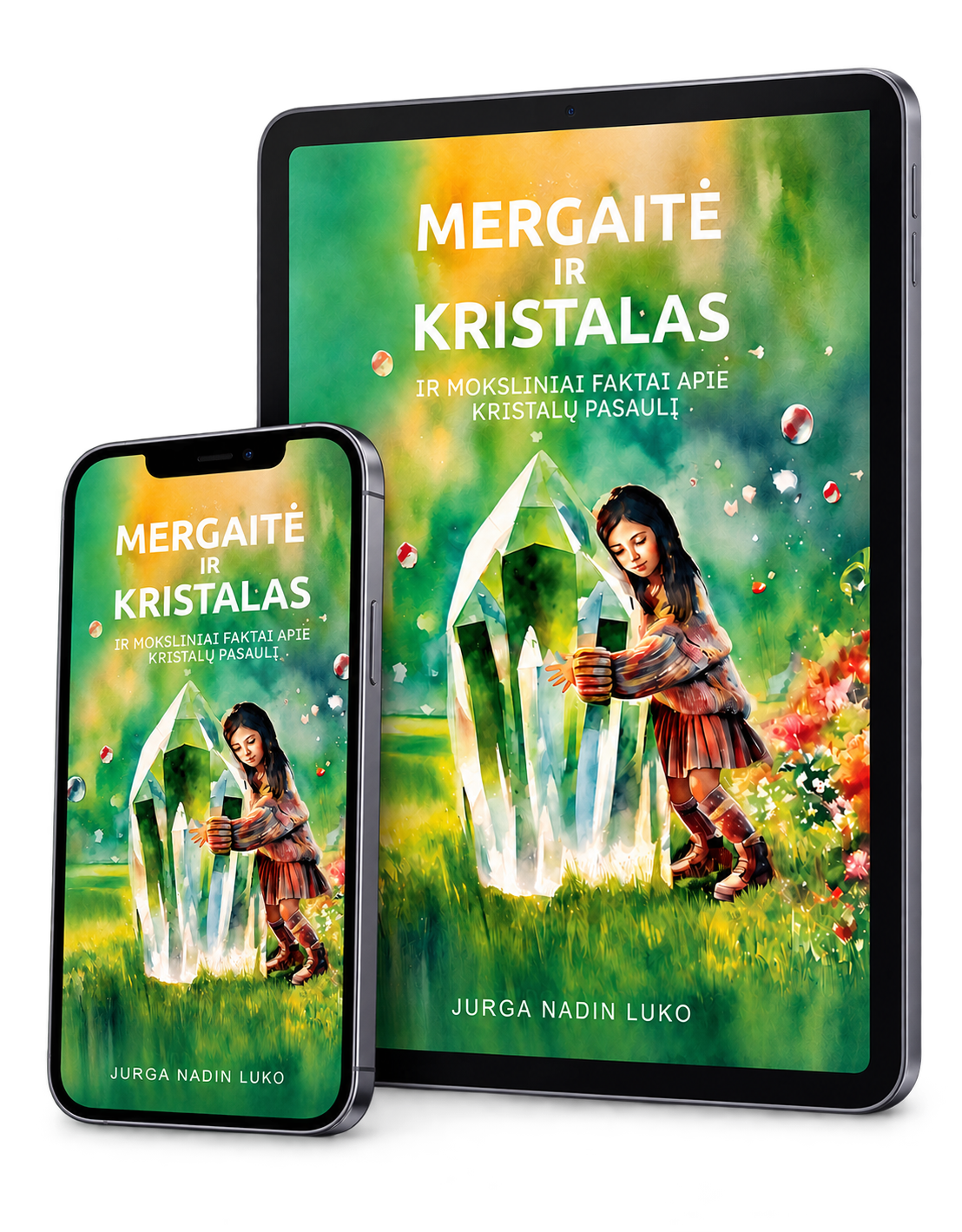 Elektroninė knyga „Mergaitė ir Kristalas“ planšetėje ir telefone