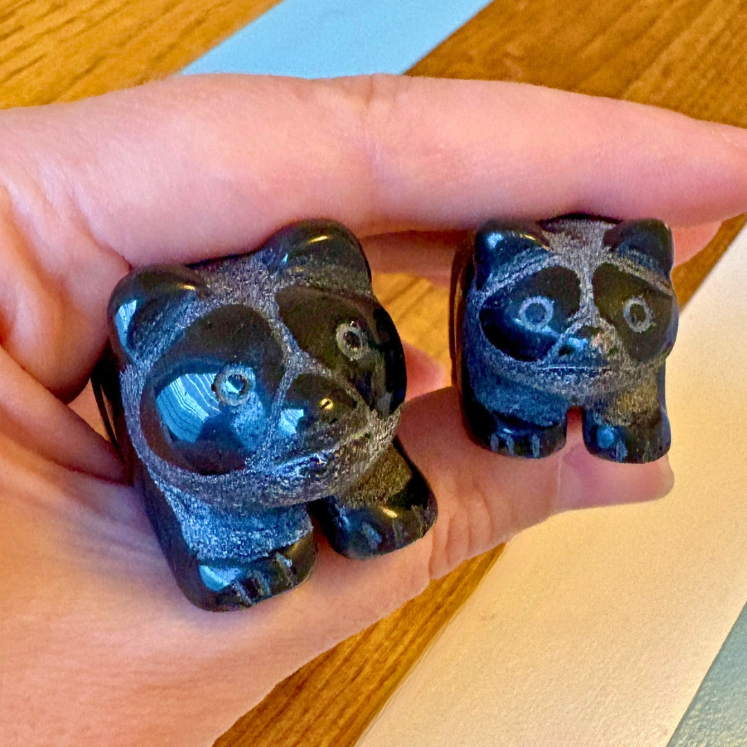 Turmalino meškučiai – natūralus kristalas, rankų darbo figūrėlės