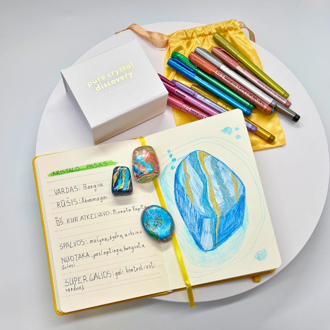„Kristalų Kūrėjas“ – kūrybinis/edukacinis rinkinys vaikams (3 kristalai + flomasteriai + knygelė)