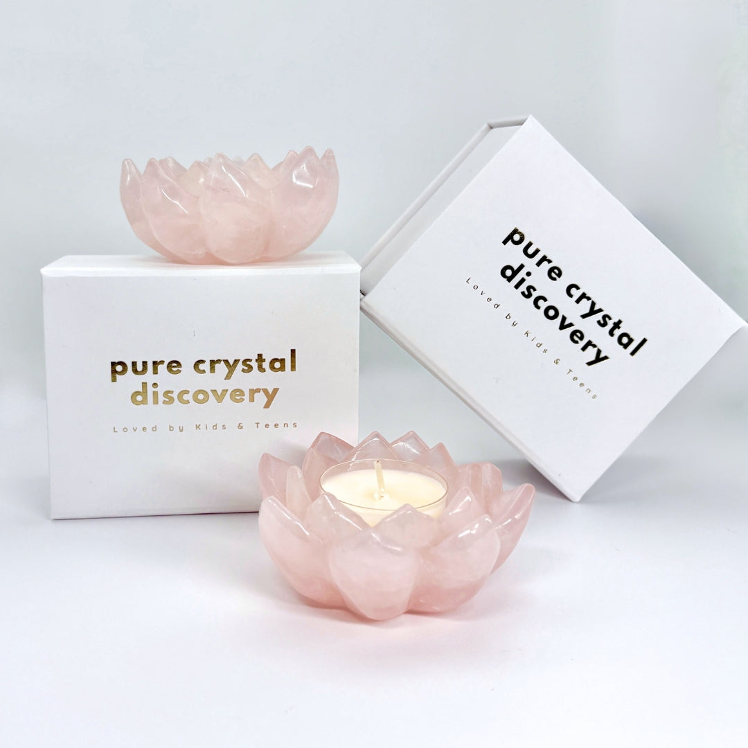 Rožinio kvarco žvakidė arbatinei žvakutei